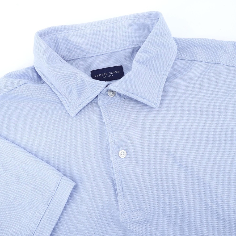 Proper Cloth Polo Shirt Light Blue Short Sleeve Pique Knit Mens Fits Like XL